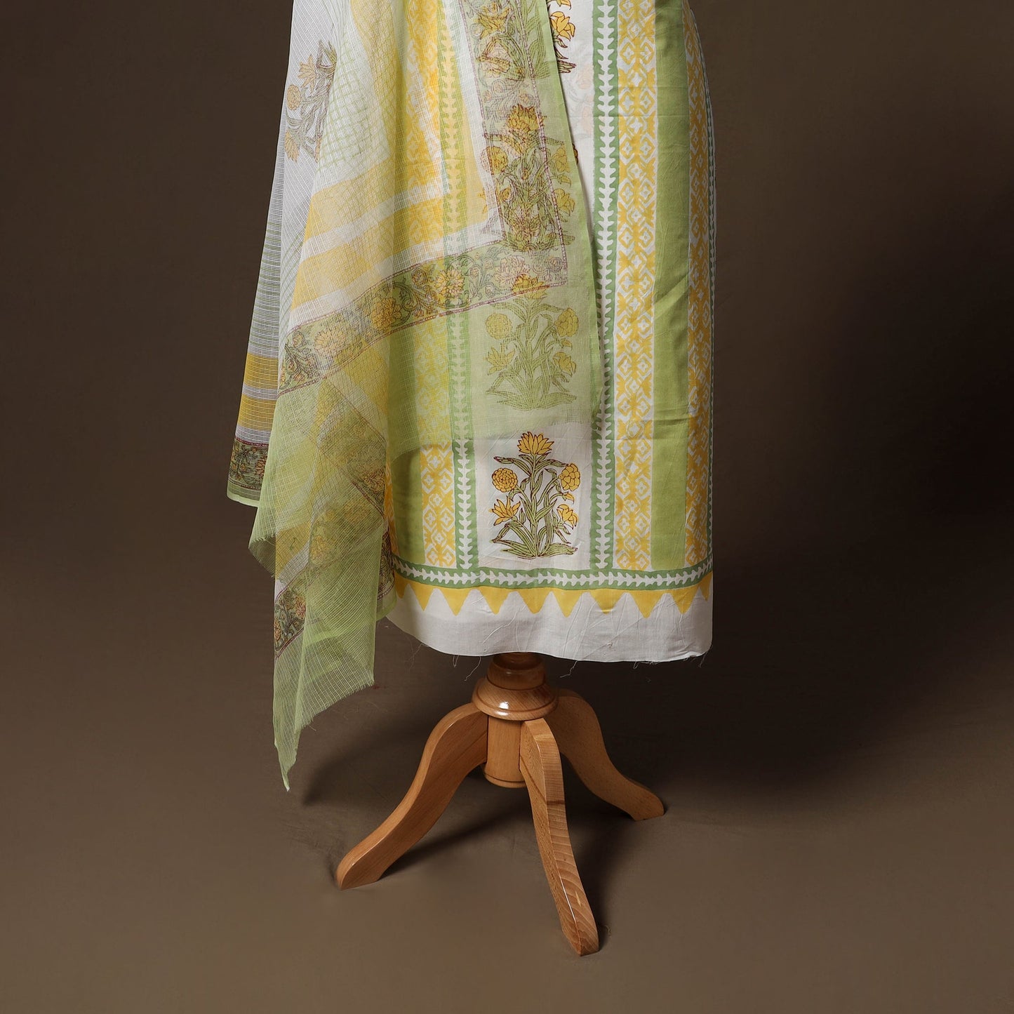 Hand block print sanganeri cotton 3pc unstitched dress