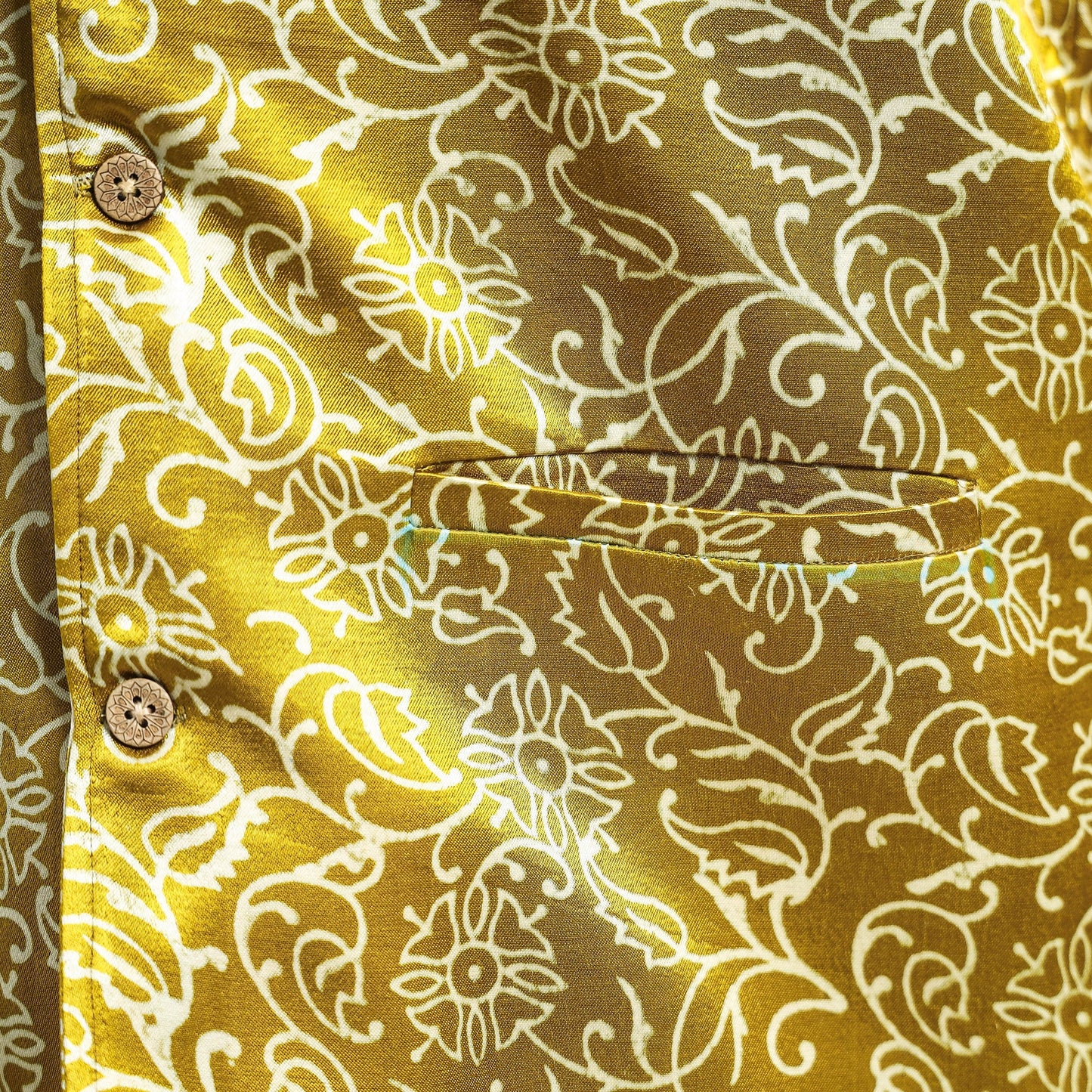 Yellow - hand printed mashru silk nehru jacket - handcrafted