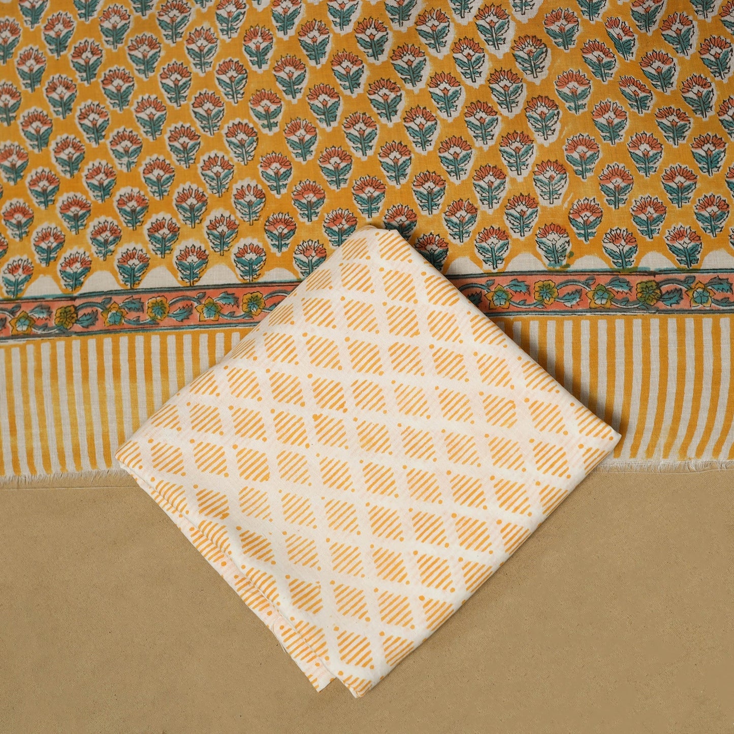 Hand sanganeri cotton 3pc unstitched dress material 13