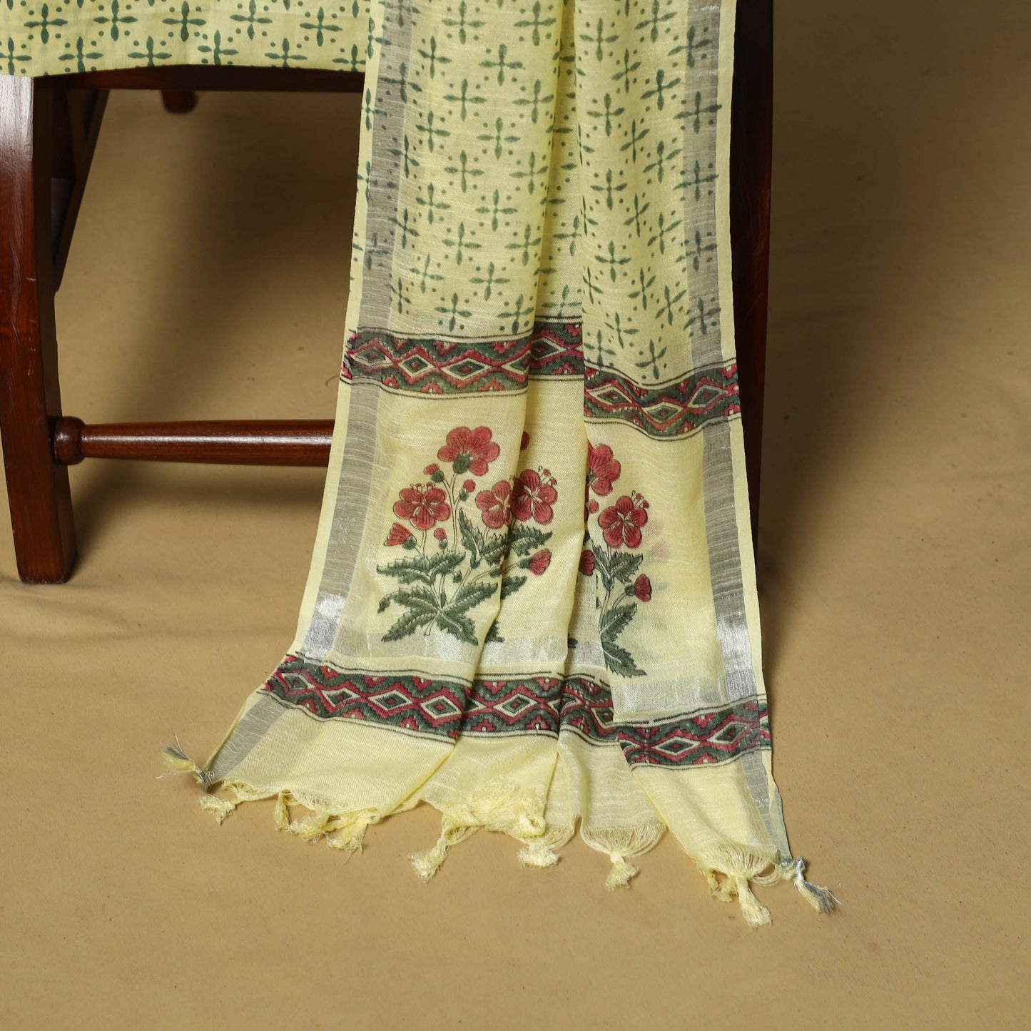 Hand sanganeri linen 3pc unstitched dress material 08