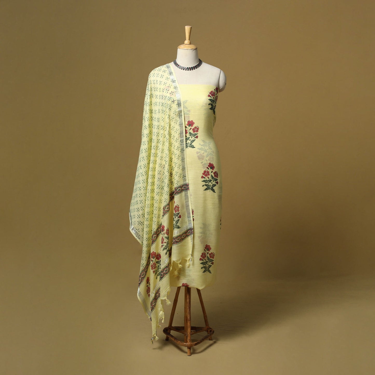 Hand sanganeri linen 3pc unstitched dress material 08