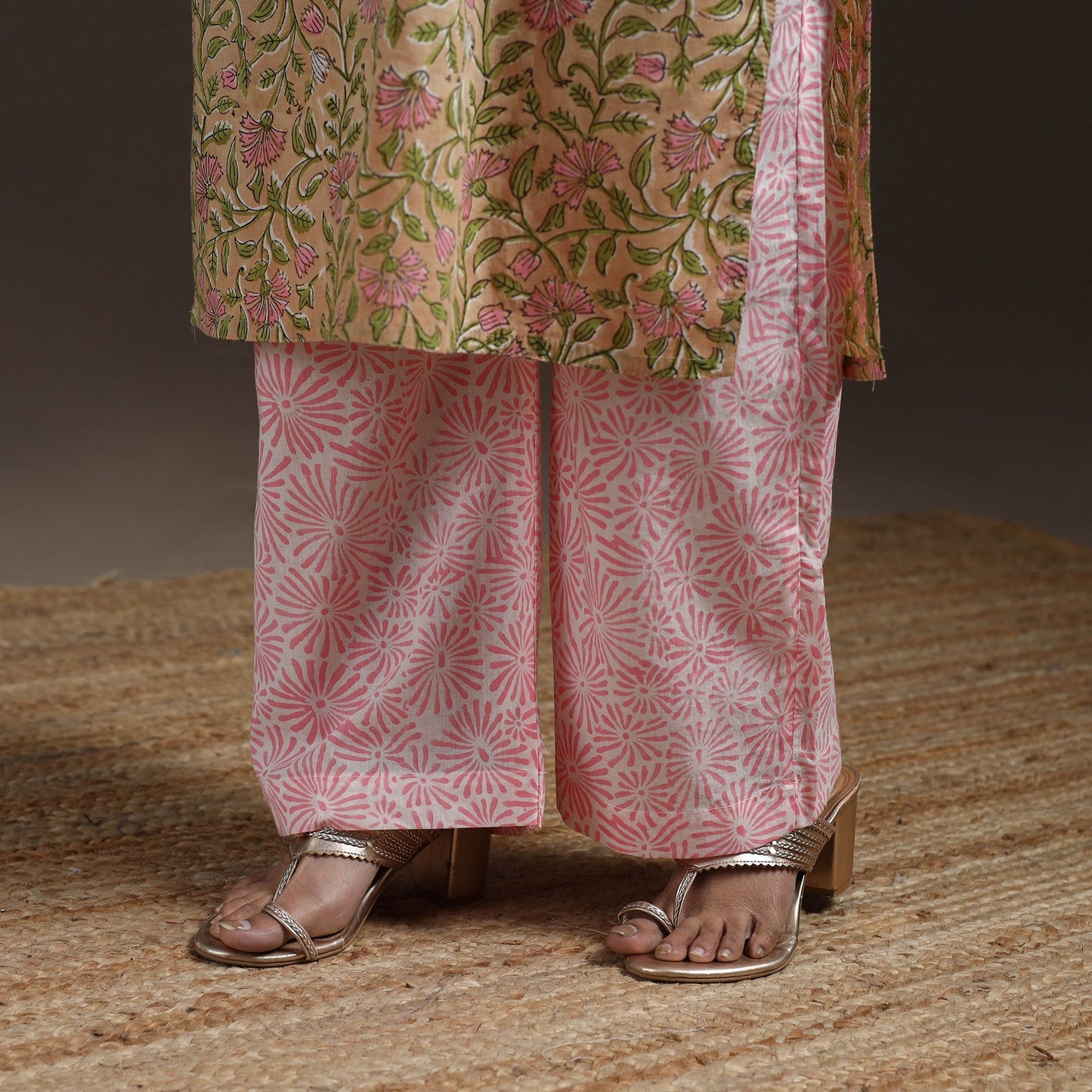 Hand embroidered cotton sanganeri suit set with dupatta