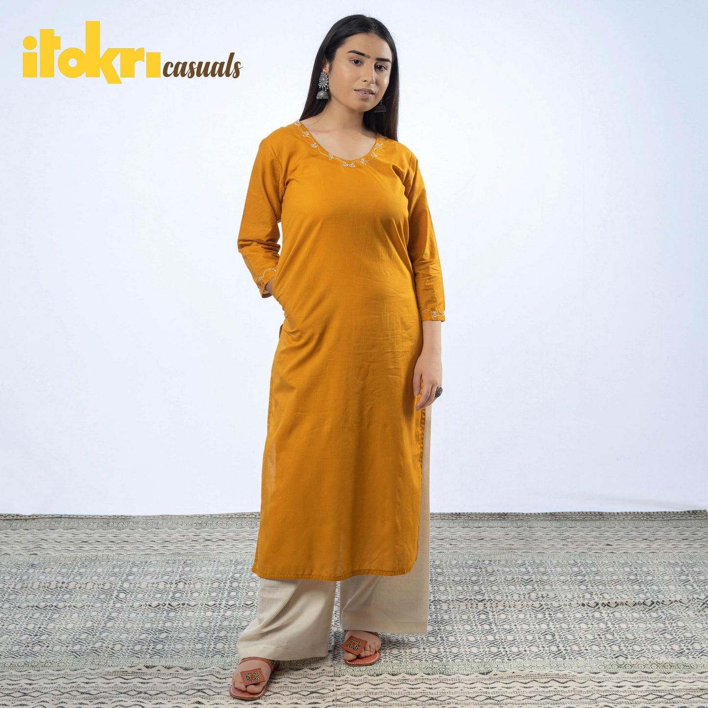 iTokri Casuals - Hand Embroidered Cotton Long Kurta