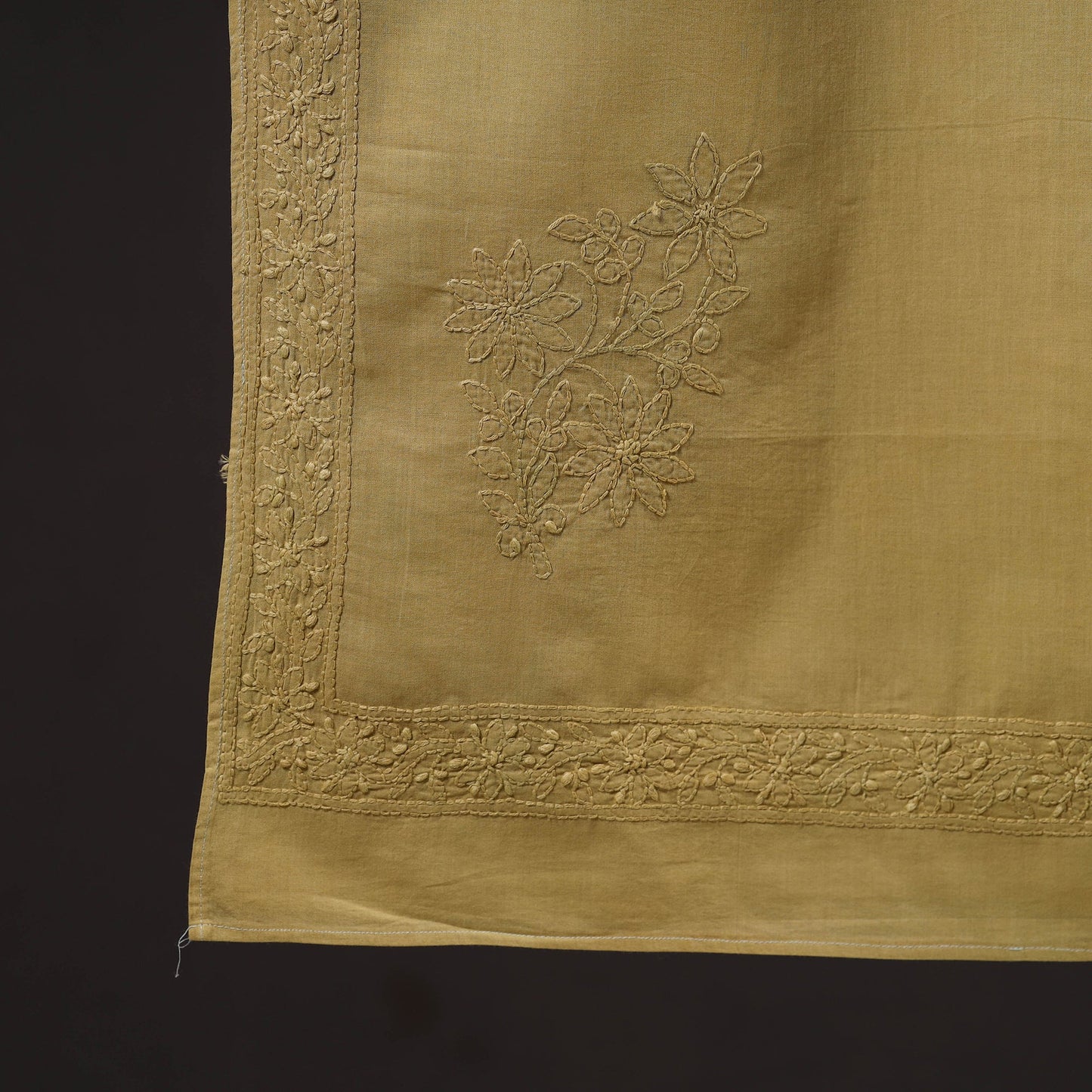 Yellow - hand embroidered lucknow chikankari cotton stole