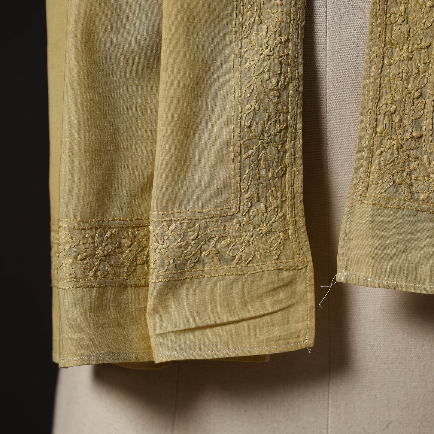 Yellow - hand embroidered lucknow chikankari cotton stole