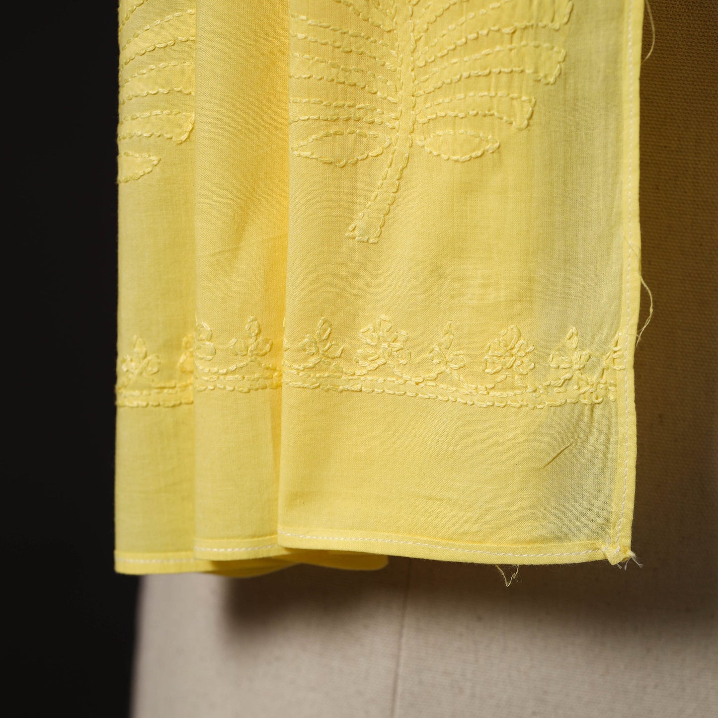 Yellow - hand embroidered lucknow chikankari cotton stole