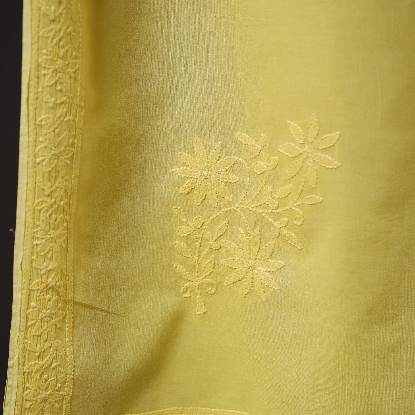 Yellow - hand embroidered lucknow chikankari cotton stole