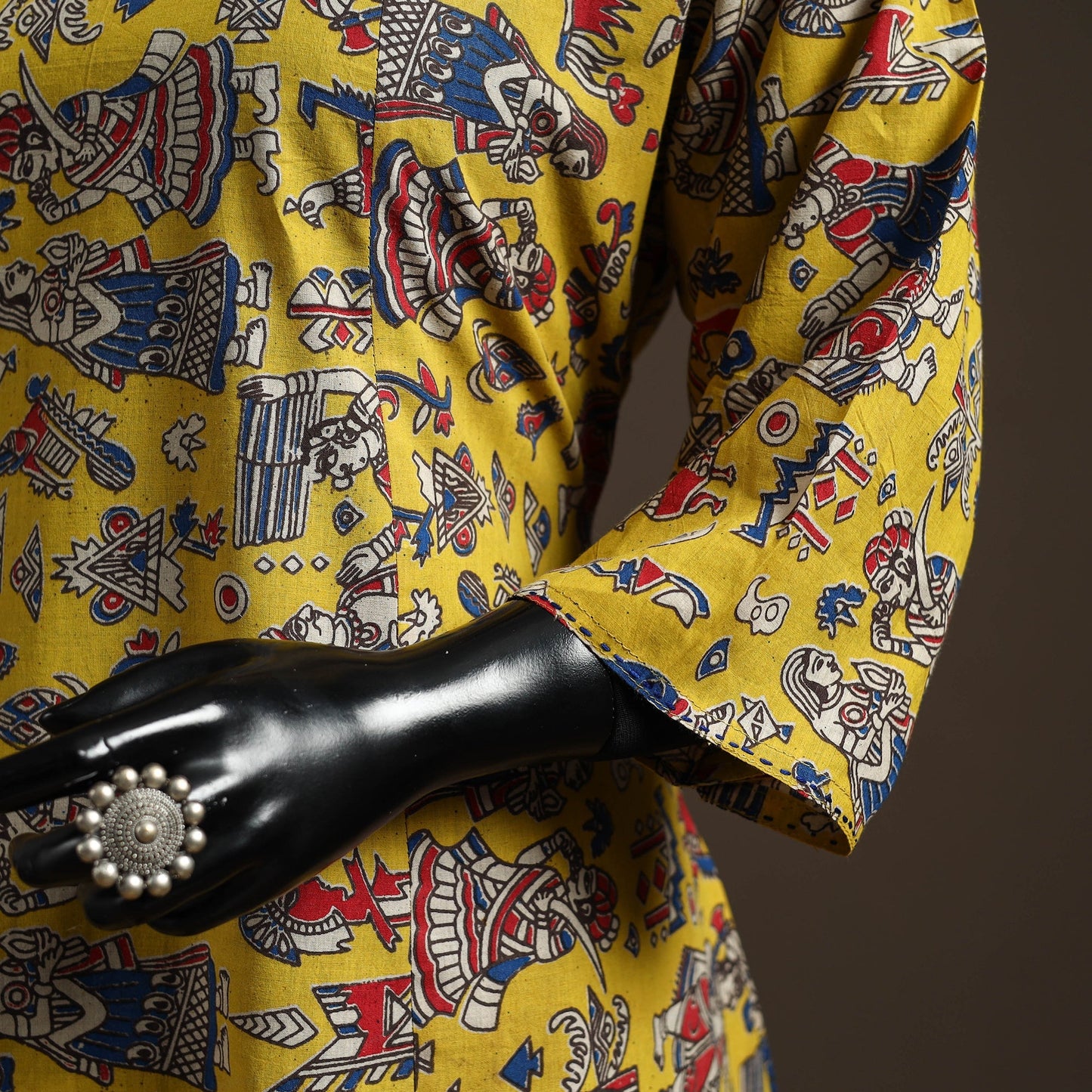 Hand embroidered printed cotton a-line kalamkari kurta