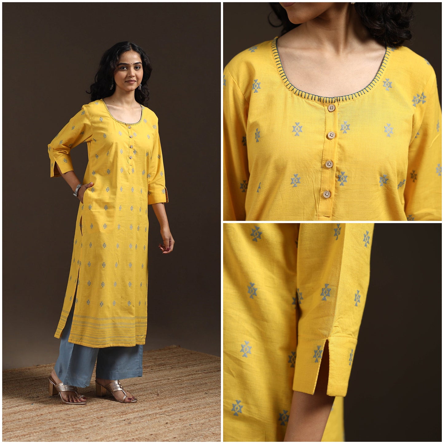 Hand embroidery straight cotton jacquard kurta for women 13