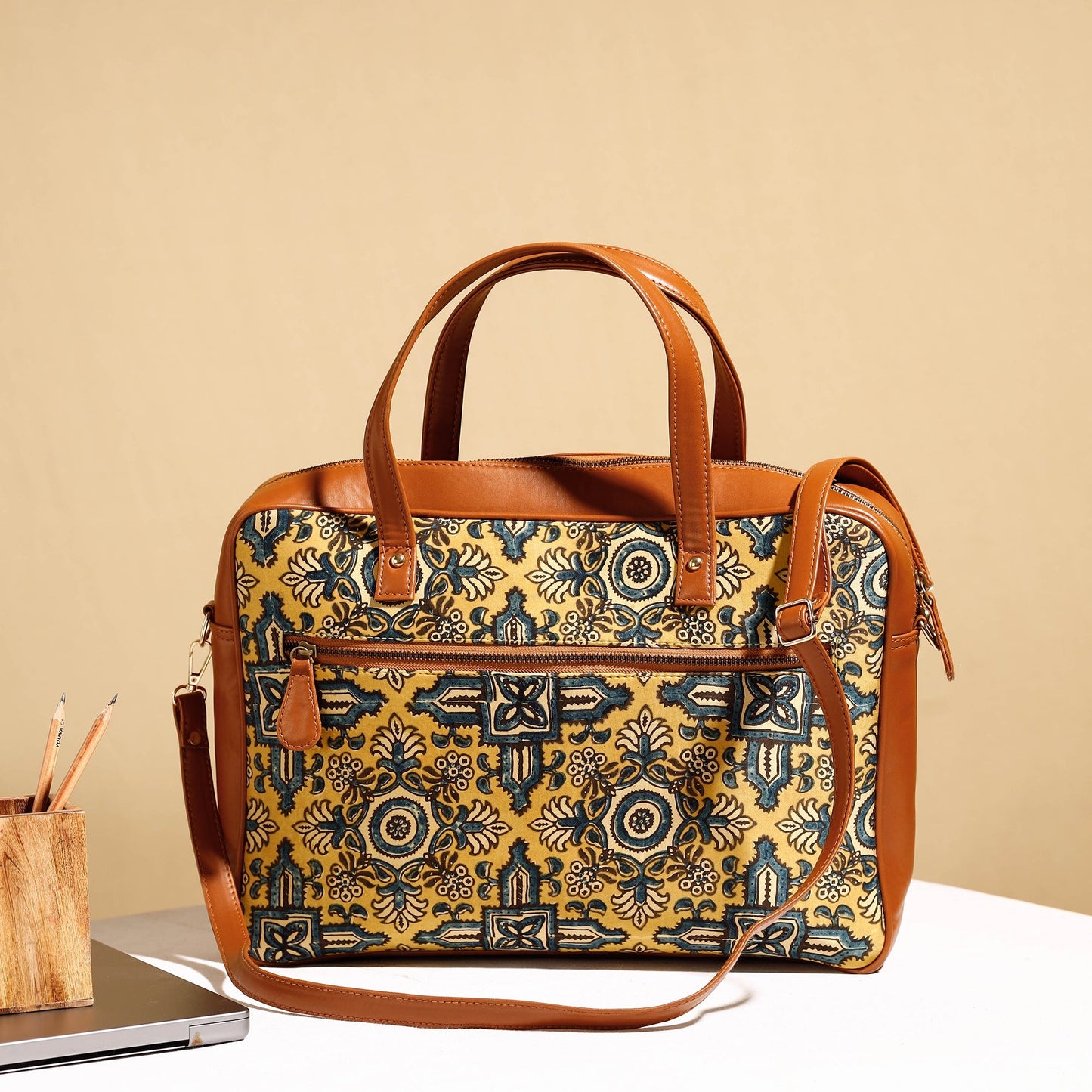 Handcrafted Ajrakh Block Printed Modal Silk Laptop Bag