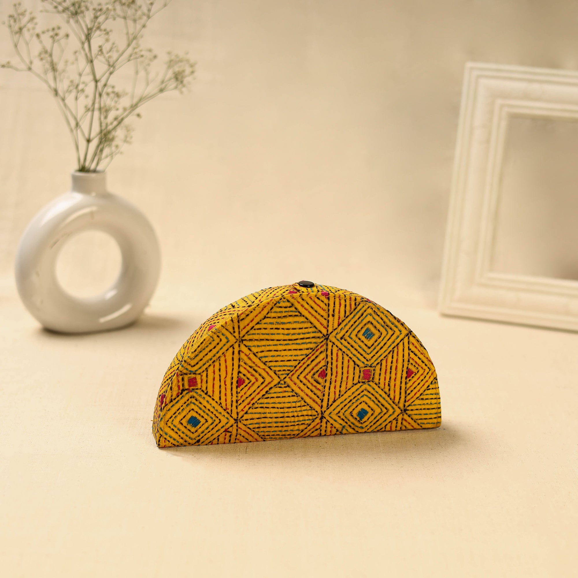 Maroon - Handcrafted Bengal Kantha Work Tissue Box main image 0
