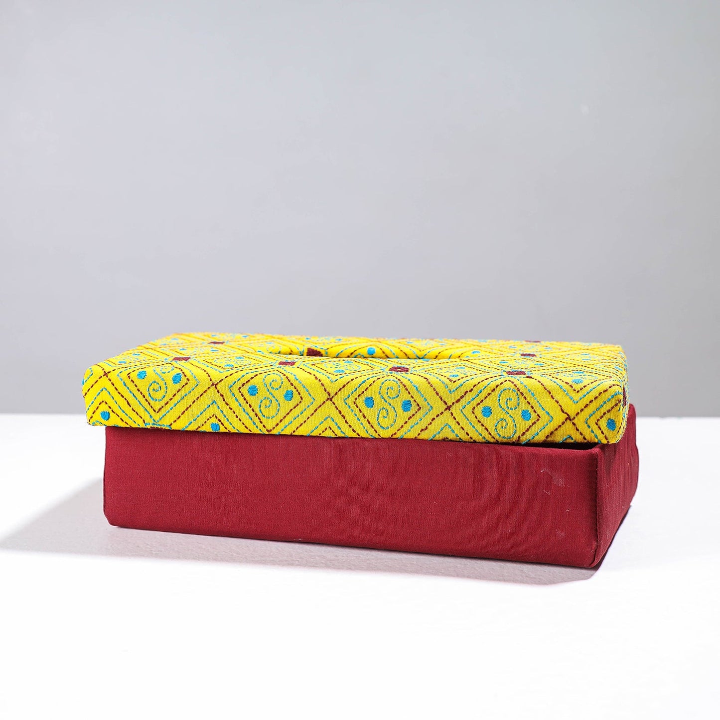 Yellow Handcrafted Bengal Kantha Work Tissue Box