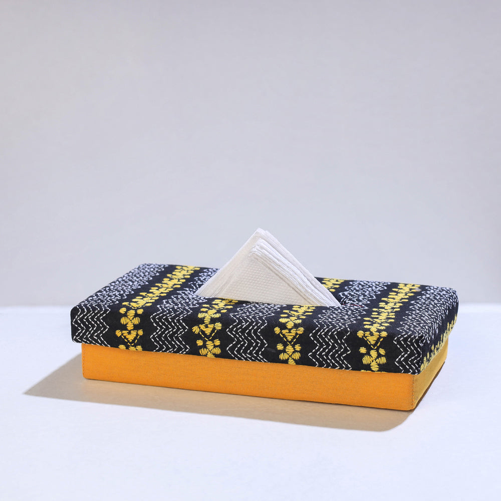 Yellow Bengal Kantha Work Handcrafted Tissue Box
