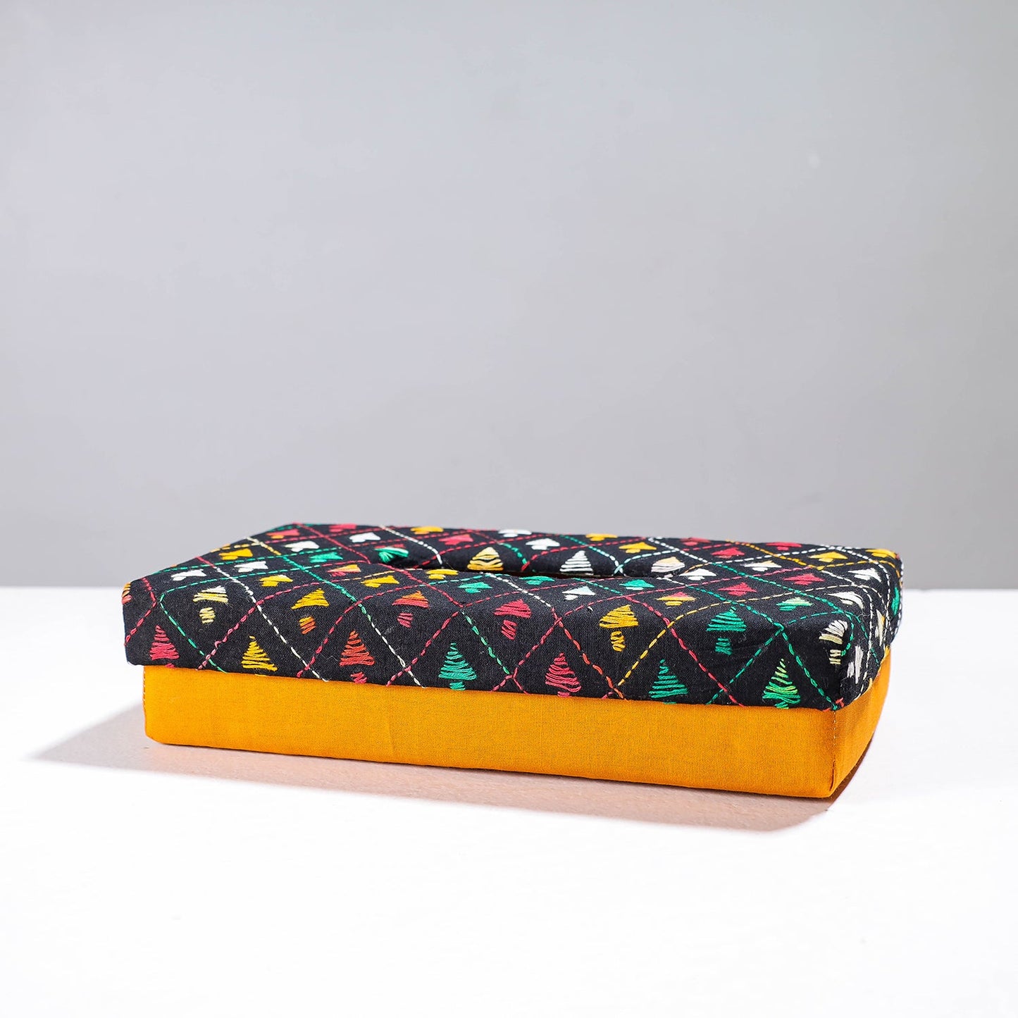Yellow Handcrafted Bengal Kantha Work Tissue Box