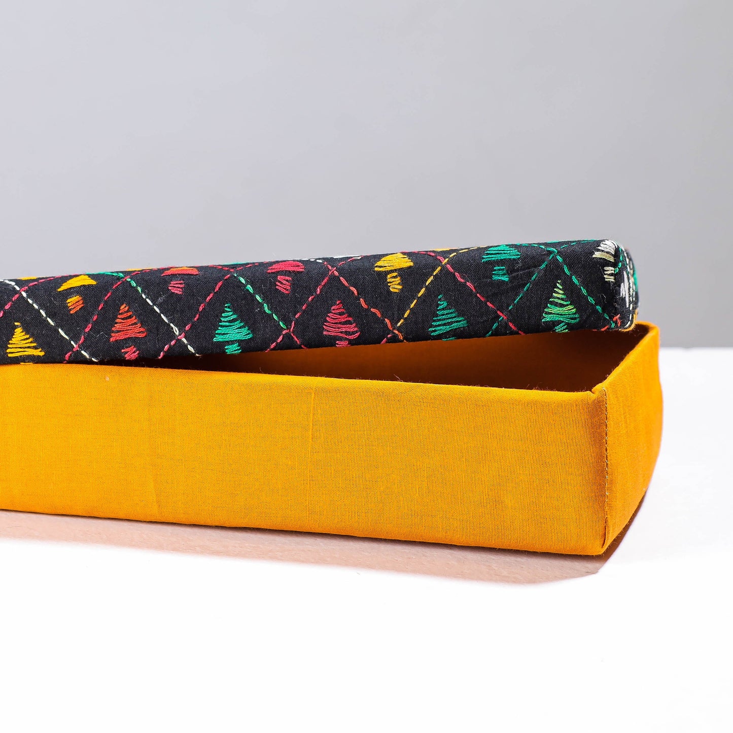 Yellow Handcrafted Bengal Kantha Work Tissue Box
