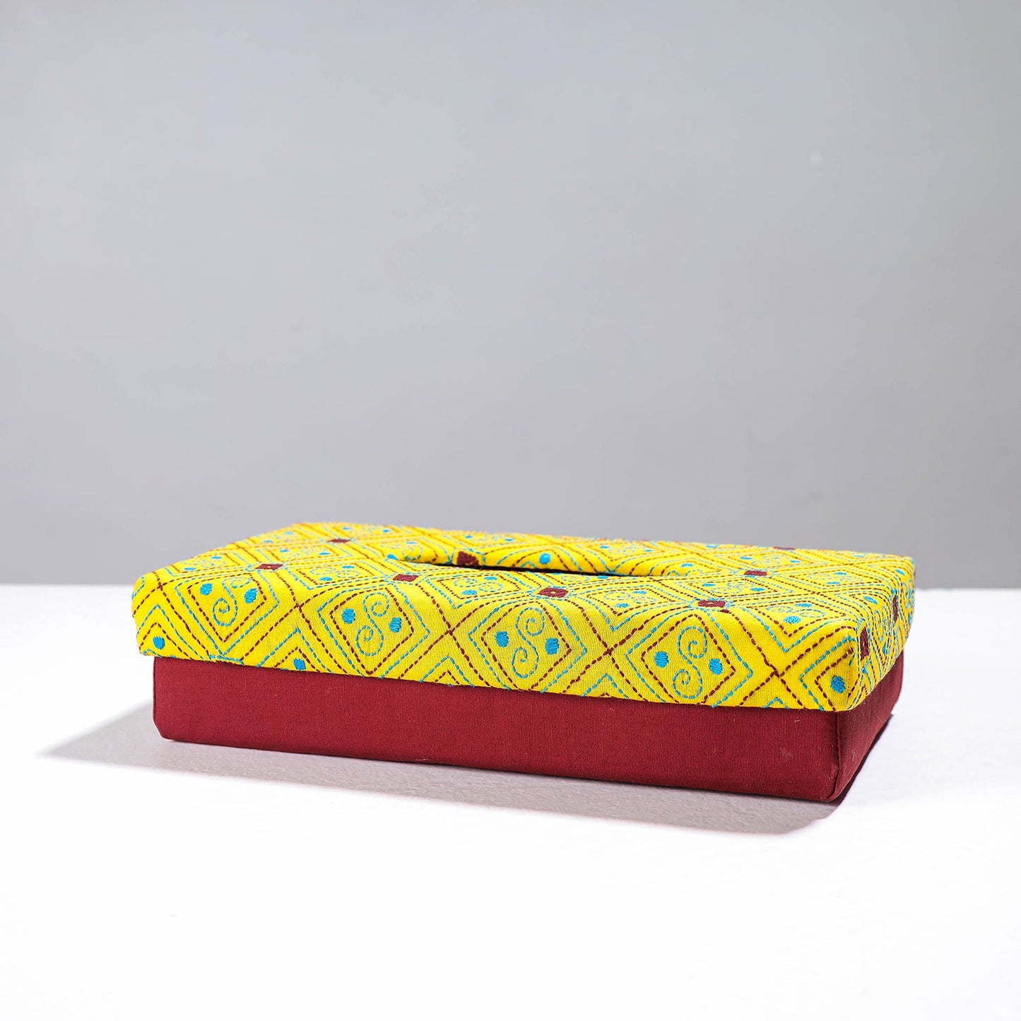 Yellow Handcrafted Bengal Kantha Work Tissue Box