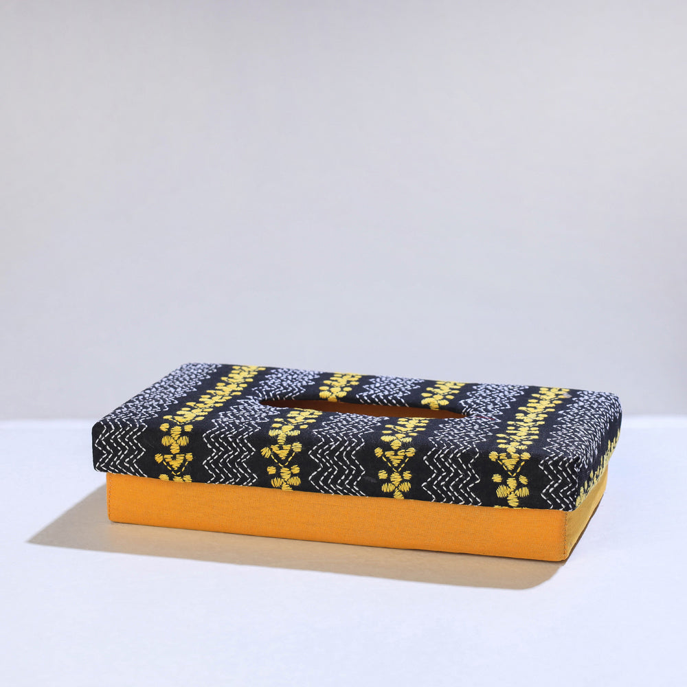 Yellow Bengal Kantha Work Handcrafted Tissue Box