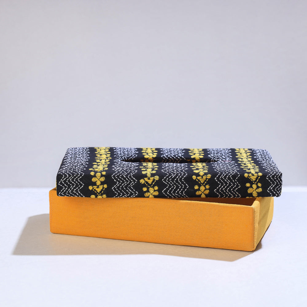 Yellow Bengal Kantha Work Handcrafted Tissue Box