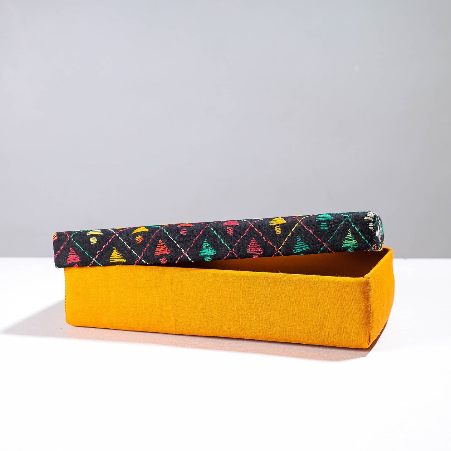 Yellow Handcrafted Bengal Kantha Work Tissue Box