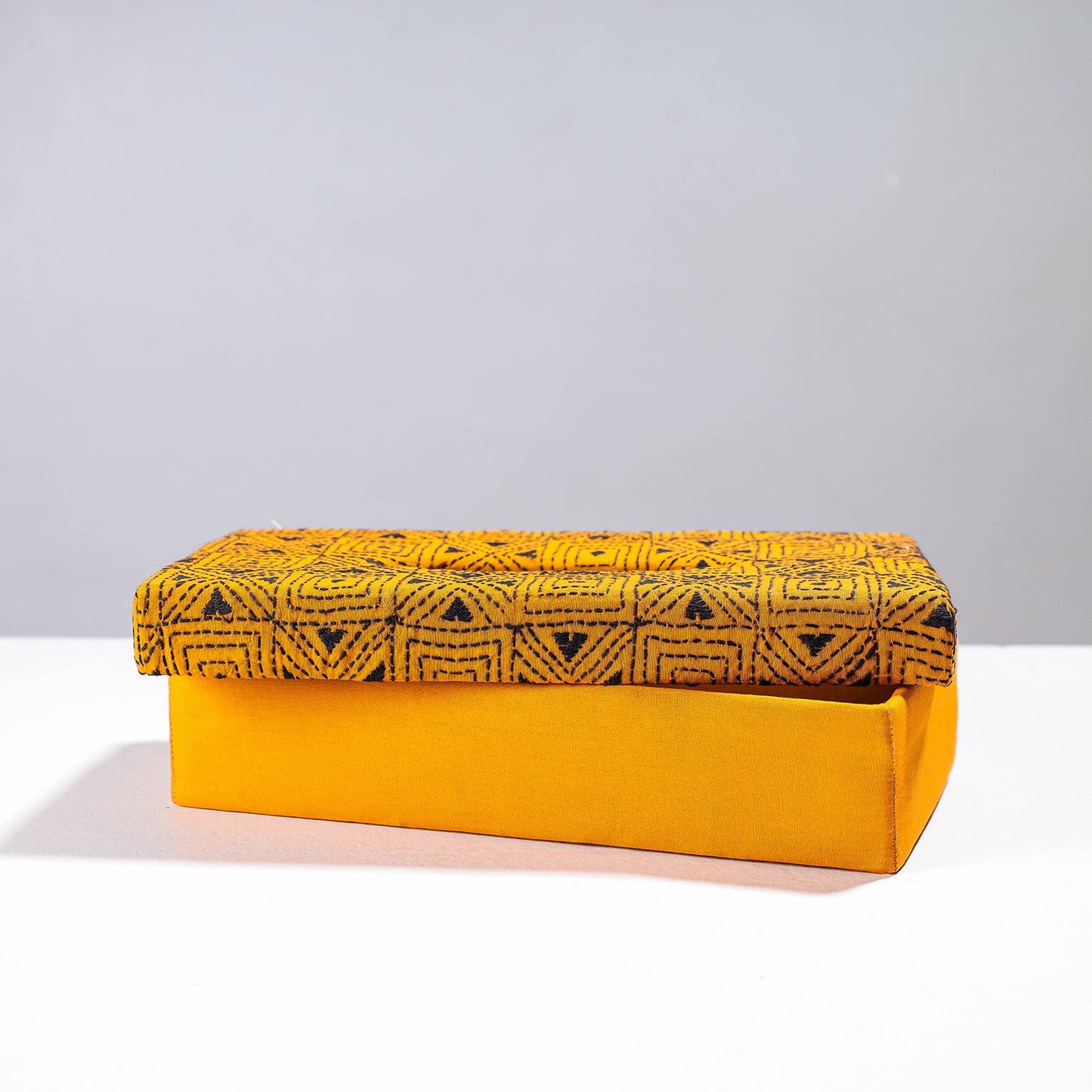 Yellow Handcrafted Bengal Kantha Work Tissue Box