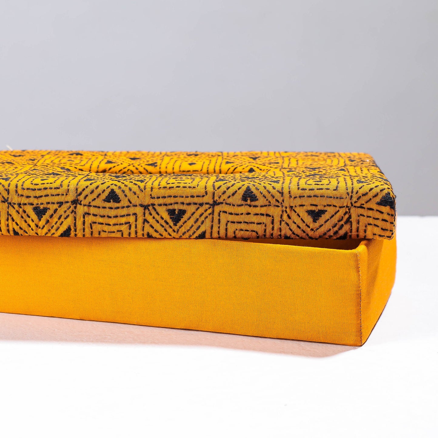 Yellow Handcrafted Bengal Kantha Work Tissue Box