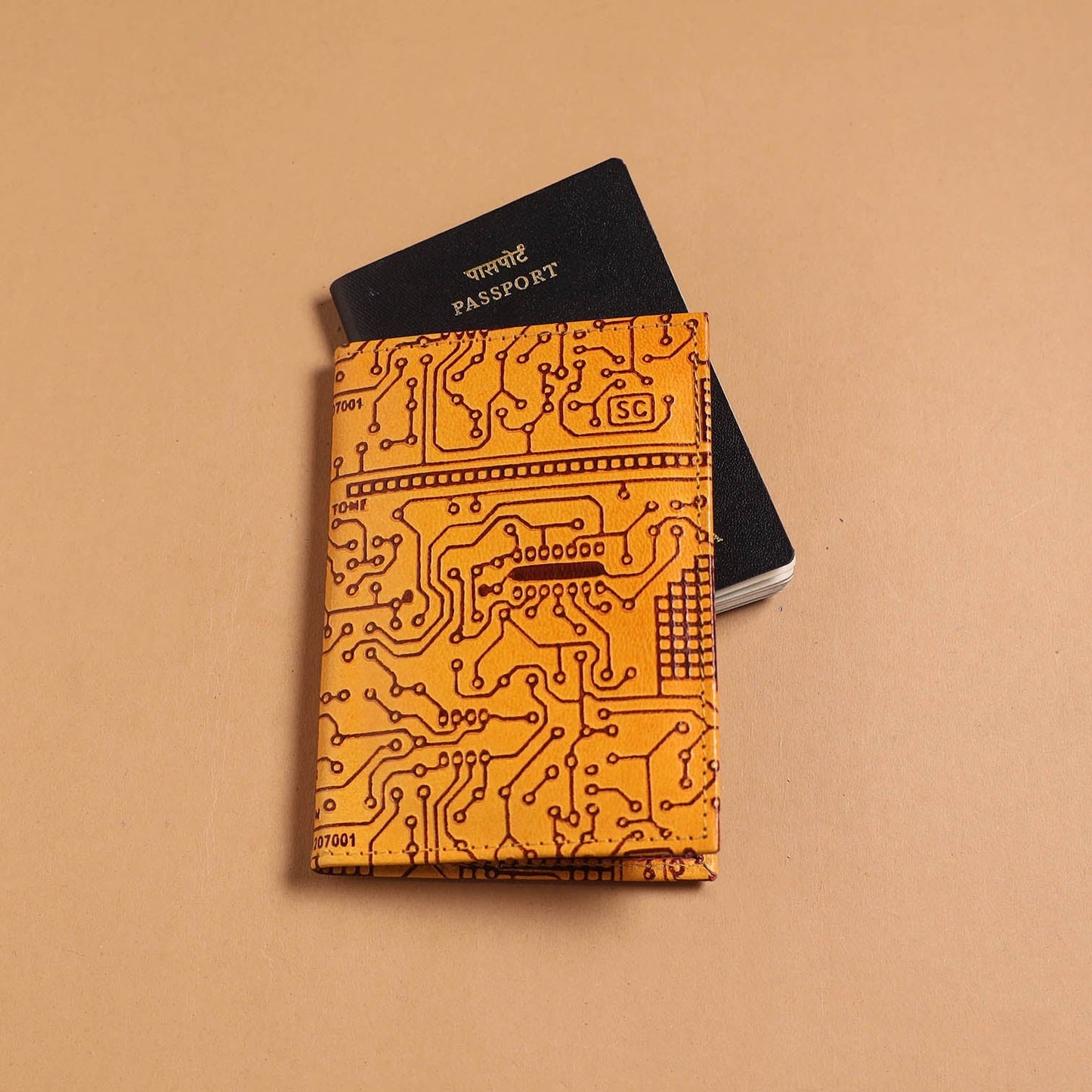 Handcrafted embossed leather passport cover 09
