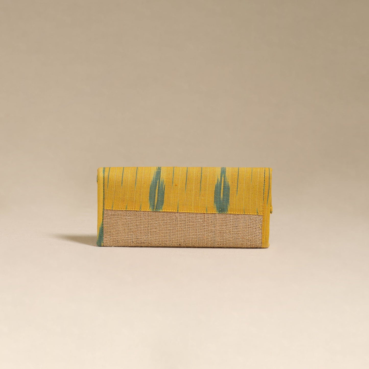 Yellow - handcrafted ikat fabric jute clutch / wallet
