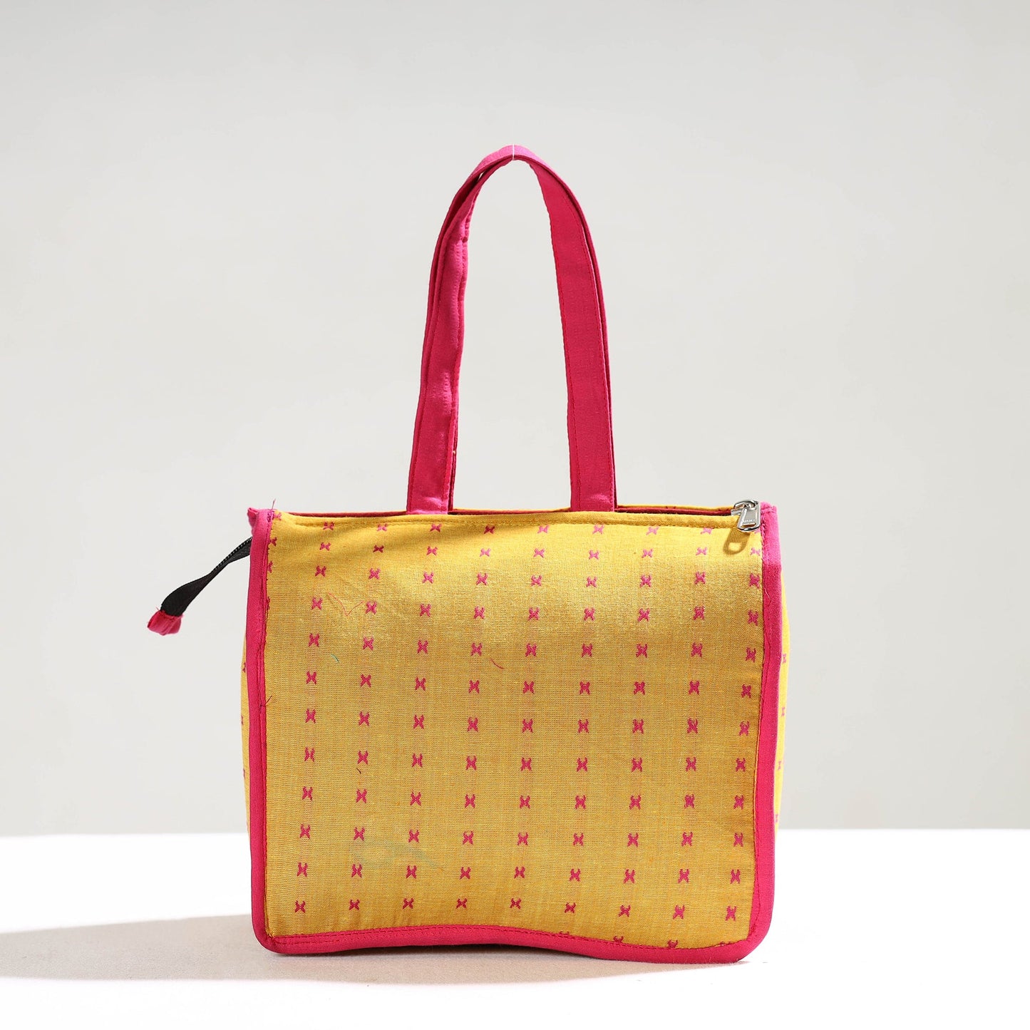 Yellow Handcrafted Jacquard Cotton Hand Bag