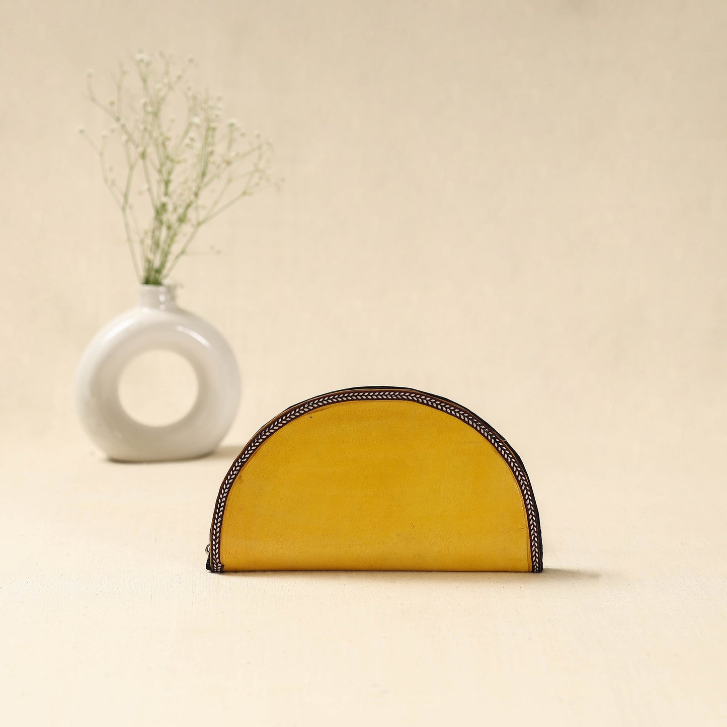 Yellow - handcrafted kutch leather clutch / wallet 45