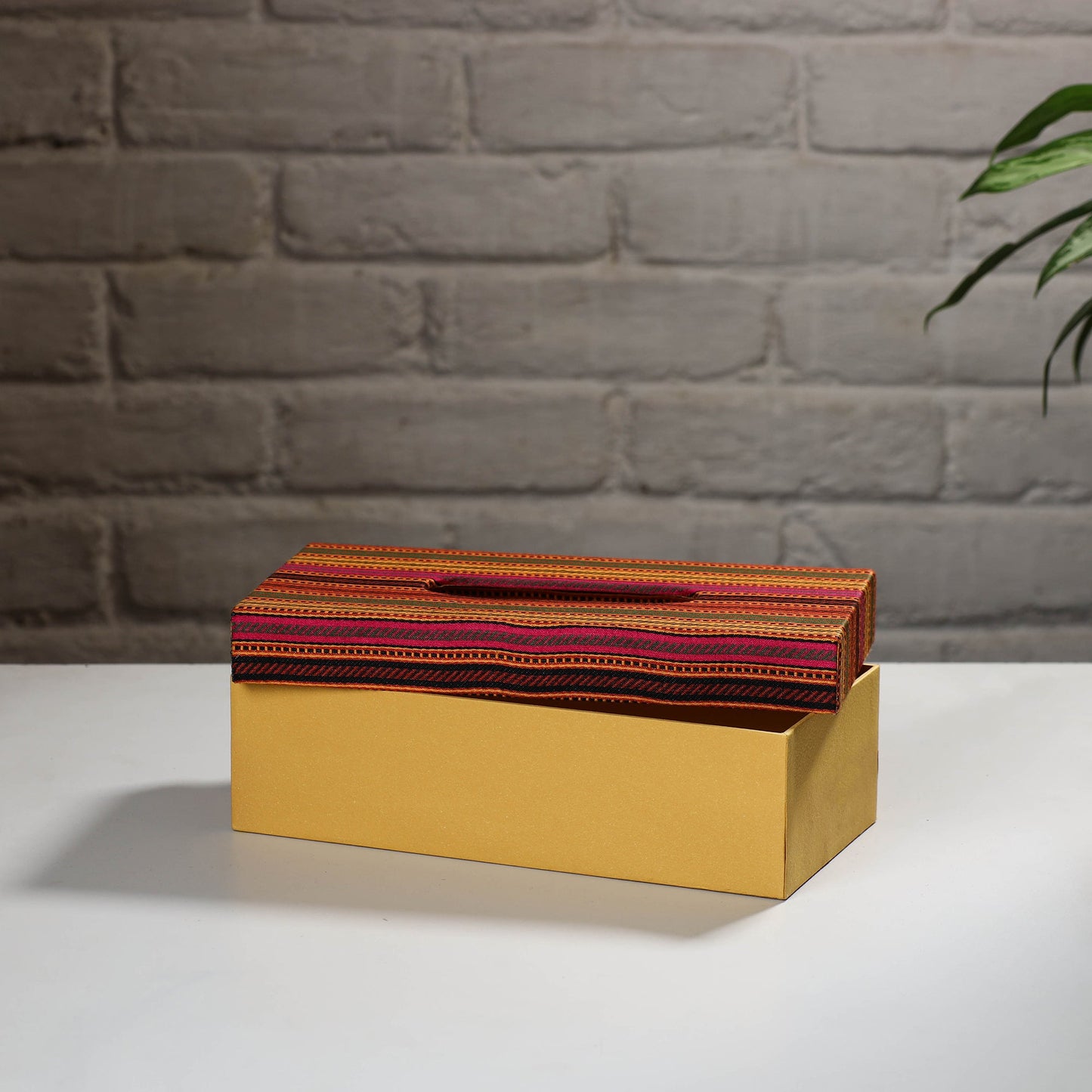 Yellow Handcrafted Mashru Silk Fabric Tissue Box