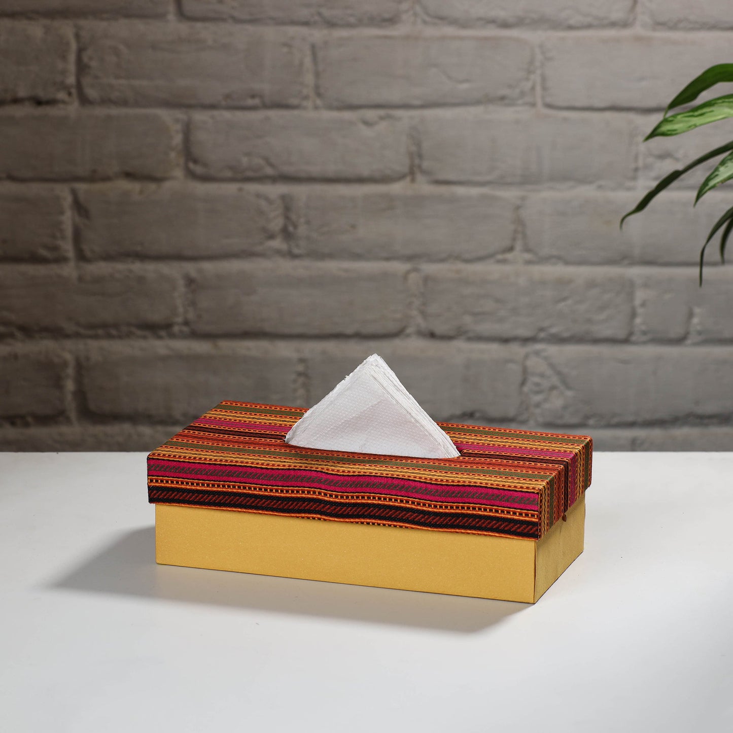 Yellow Handcrafted Mashru Silk Fabric Tissue Box