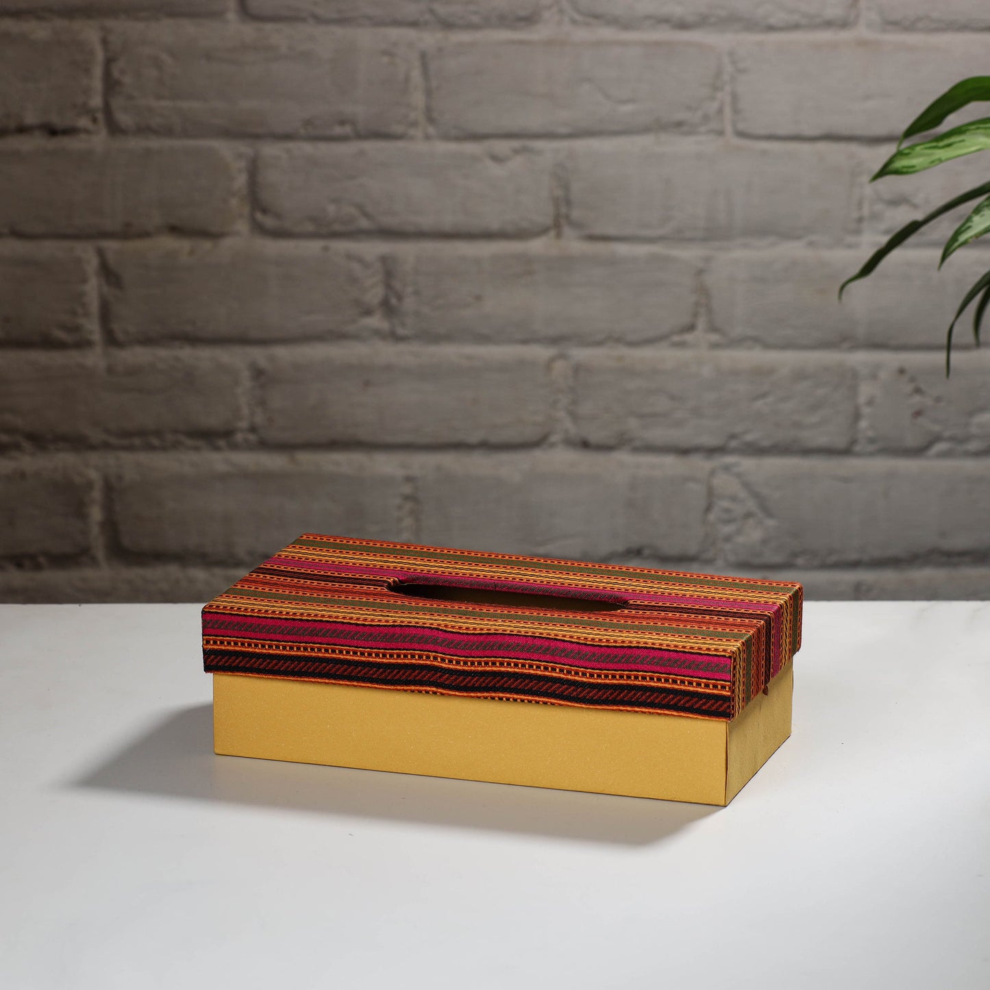 Yellow Handcrafted Mashru Silk Fabric Tissue Box