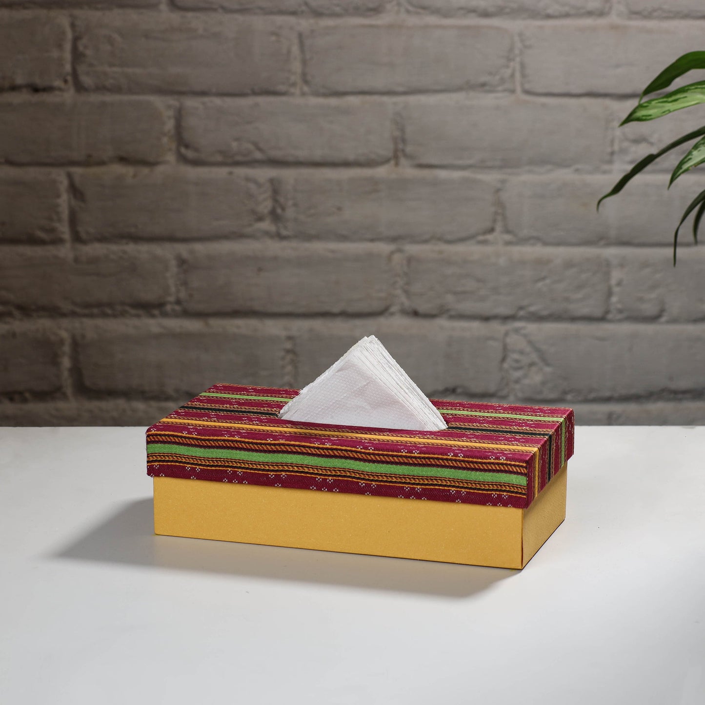 Yellow Handcrafted Mashru Silk Fabric Tissue Box