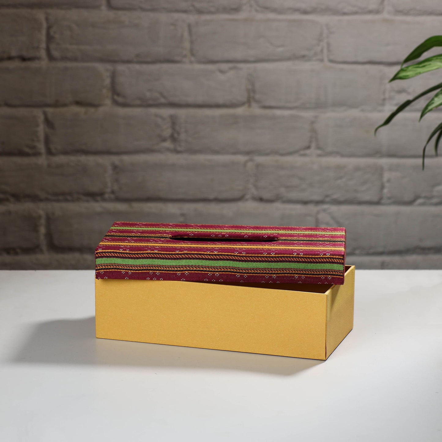 Yellow Handcrafted Mashru Silk Fabric Tissue Box