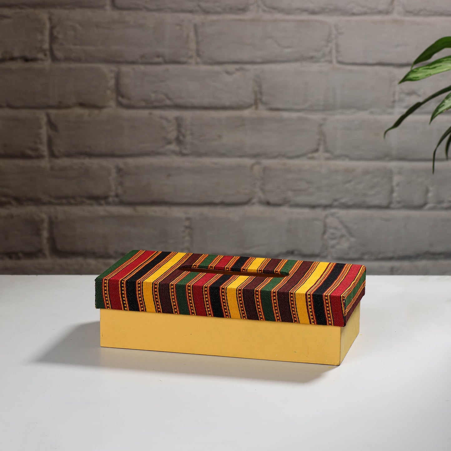 Yellow Handcrafted Mashru Silk Fabric Tissue Box