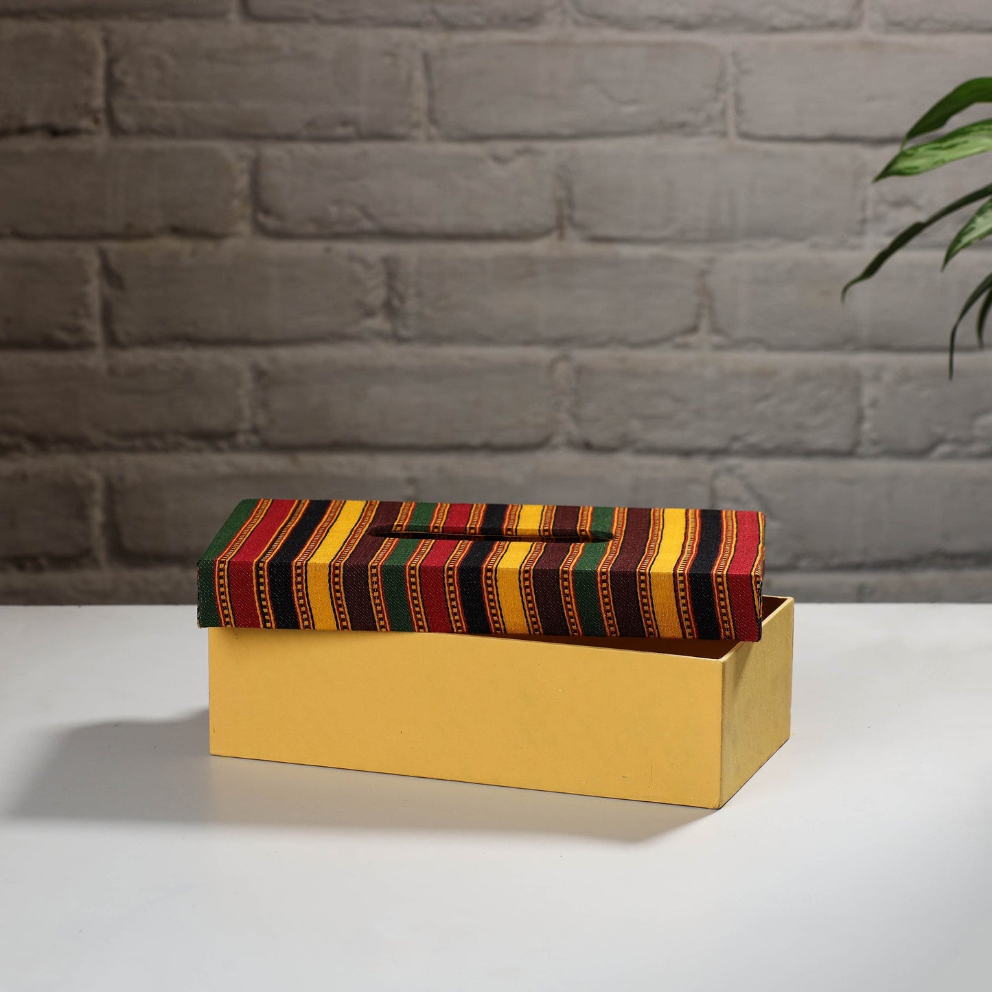 Yellow Handcrafted Mashru Silk Fabric Tissue Box