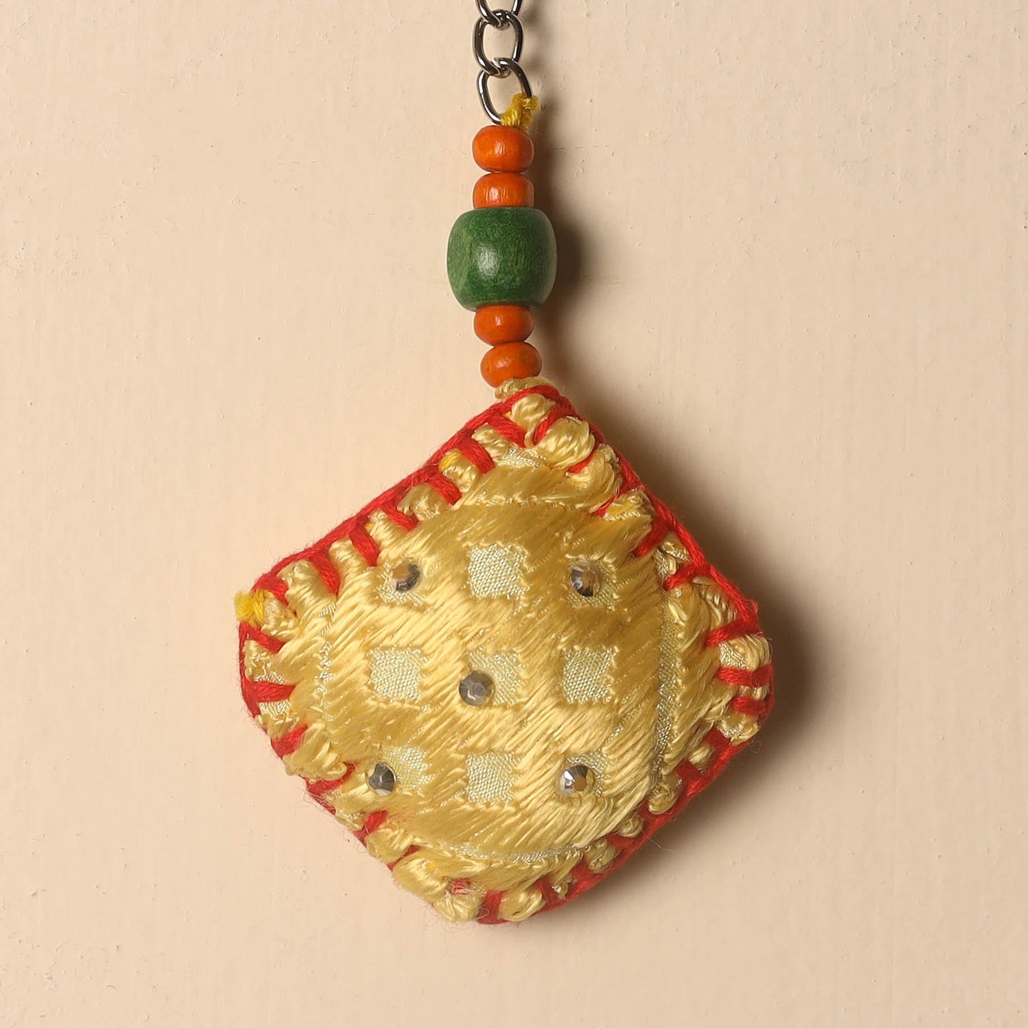 Yellow Handcrafted Phulkari Embroidered Keychain