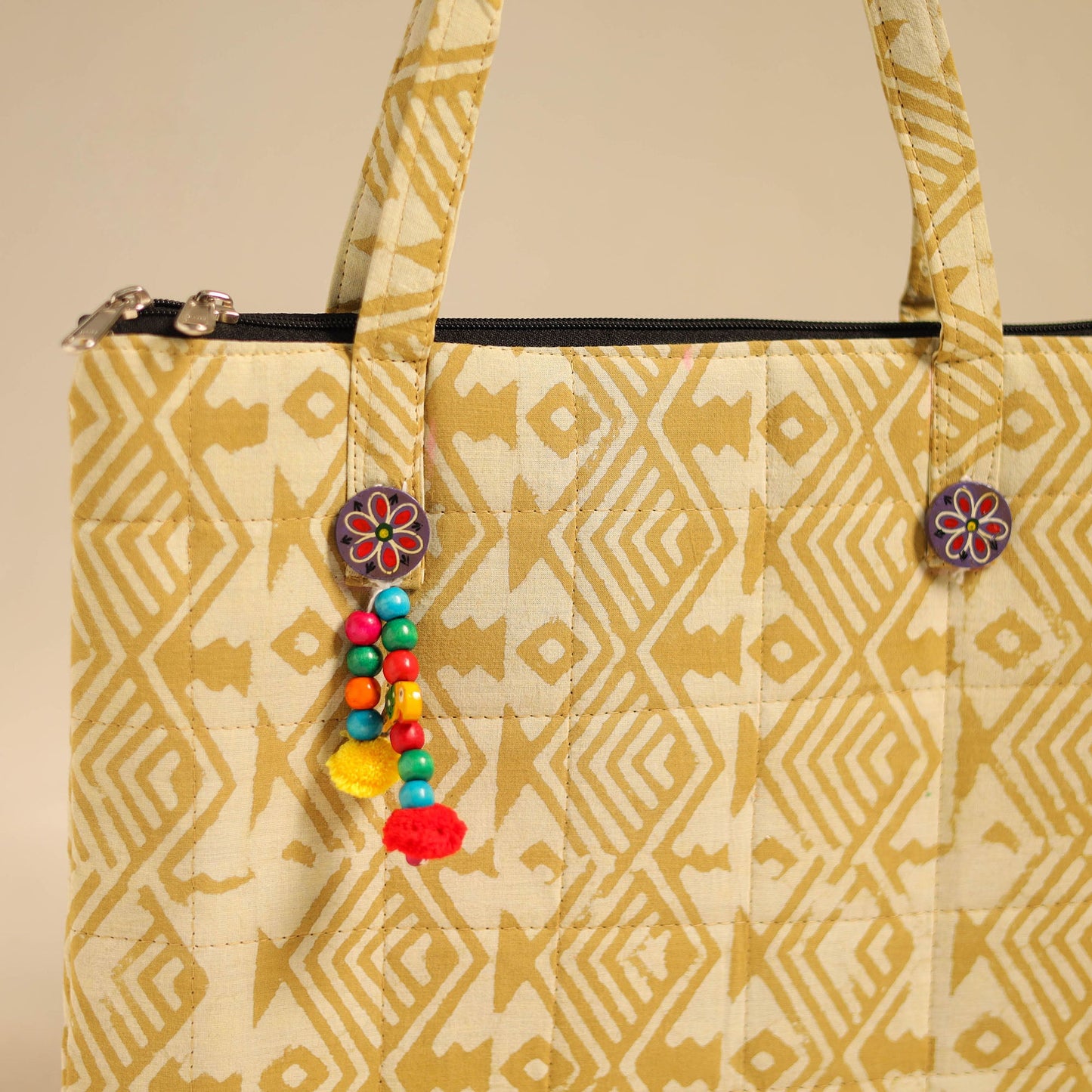 Yellow Handcrafted Quilted Cotton Handbag