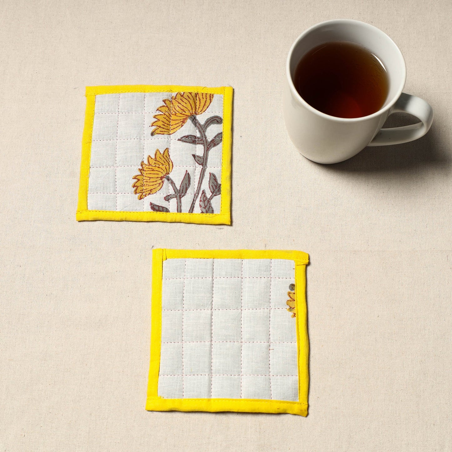 Handcrafted Sanganeri Floral Print Coaster (Set of 2)