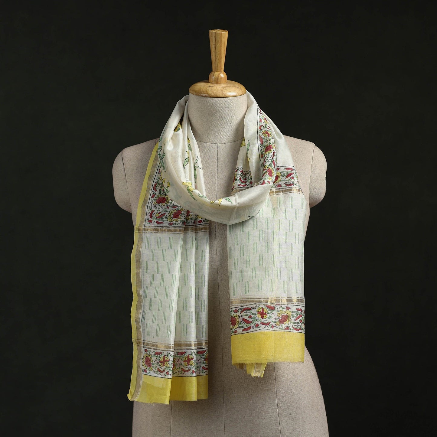 Handloom chanderi silk hand block print sanganeri stole 02