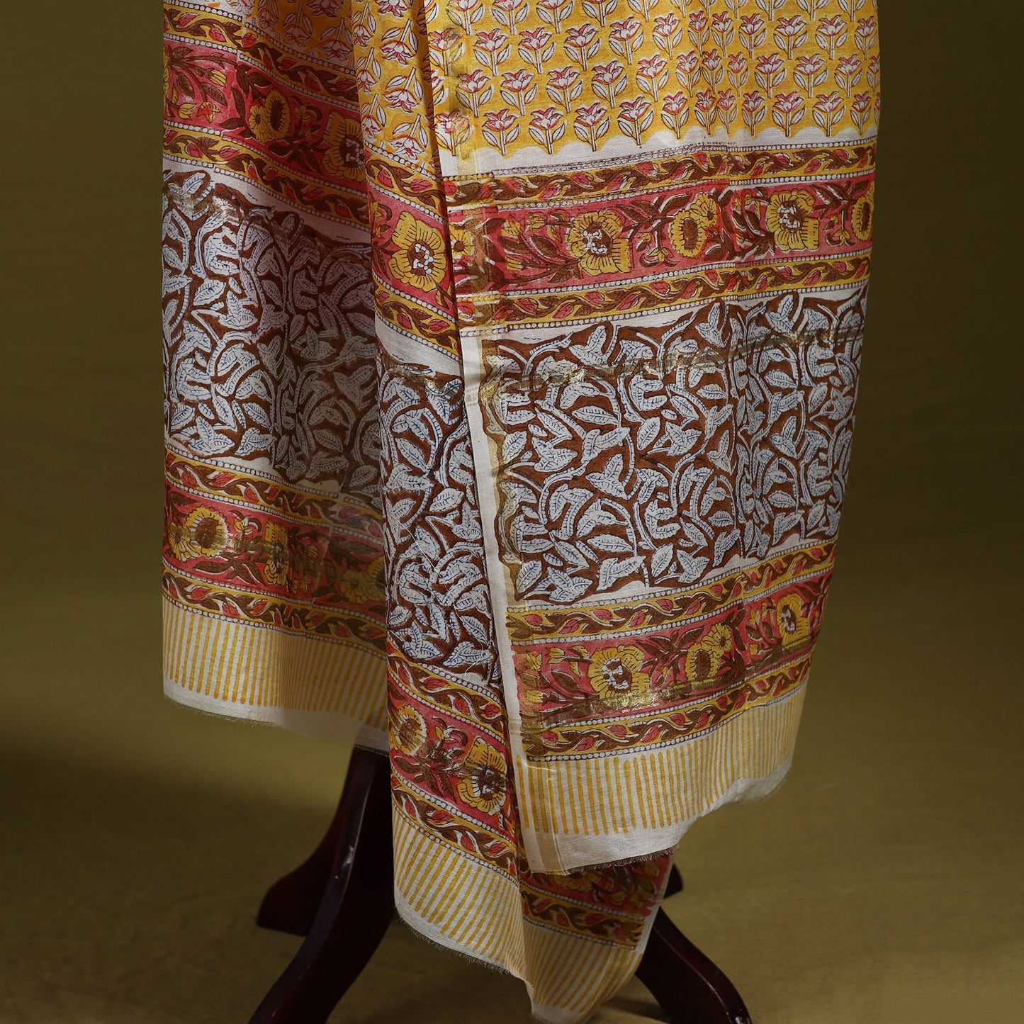 Yellow - handloom chanderi silk hand sanganeri dupatta 17