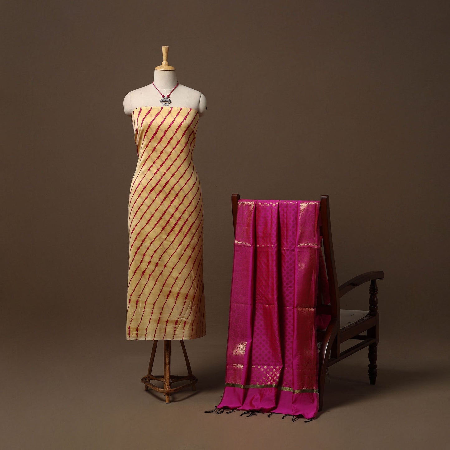 Handloom chanderi silk leheriya tie-dye 2pc unstitched