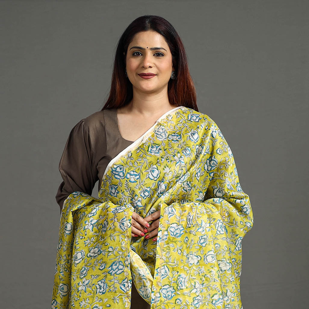 Handloom Chanderi Silk Sanganeri Print Dupatta