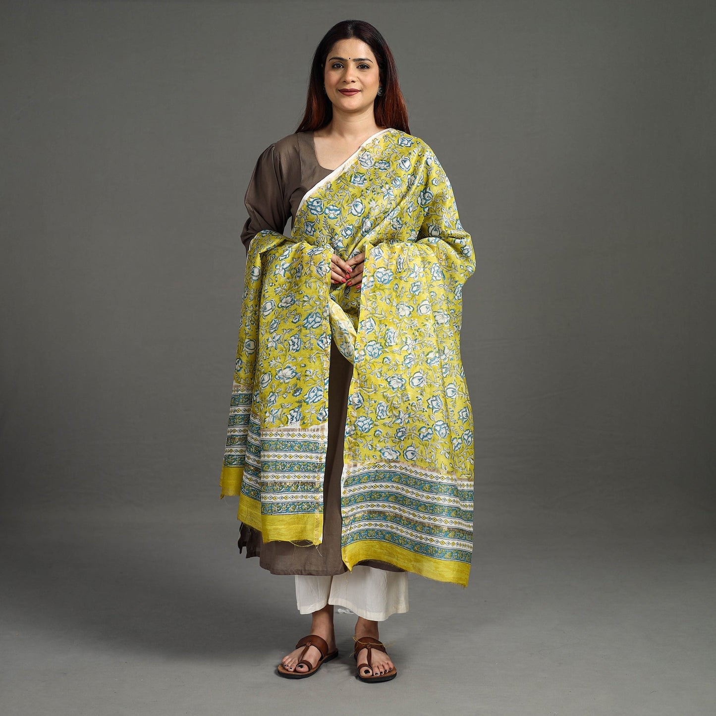 Handloom Chanderi Silk Sanganeri Print Dupatta