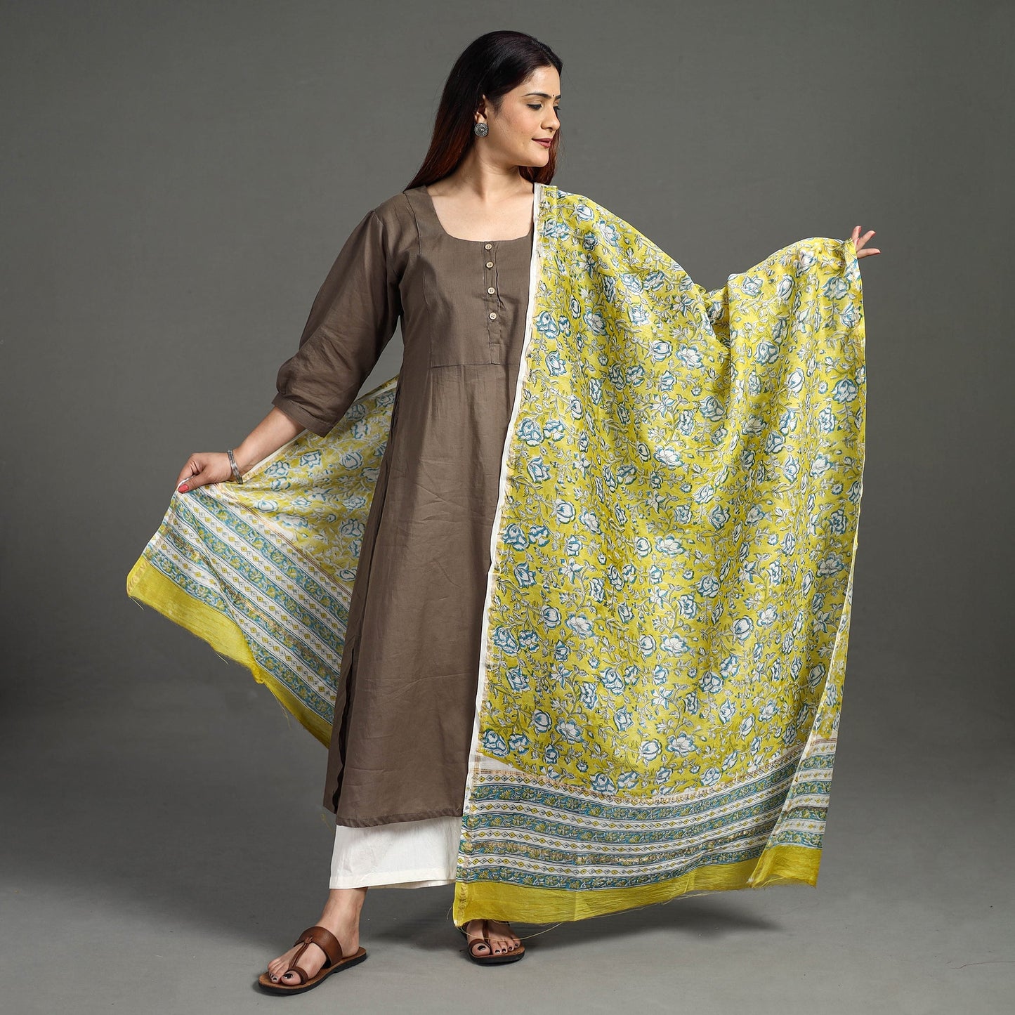 Handloom Chanderi Silk Sanganeri Print Dupatta