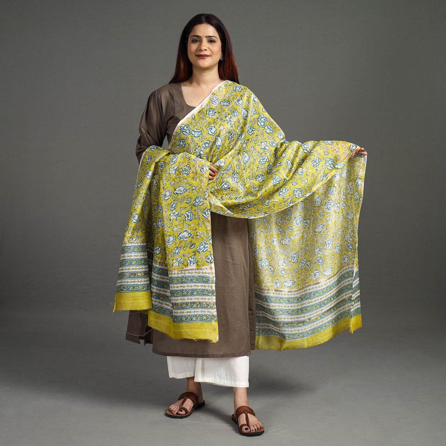 Handloom Chanderi Silk Sanganeri Print Dupatta