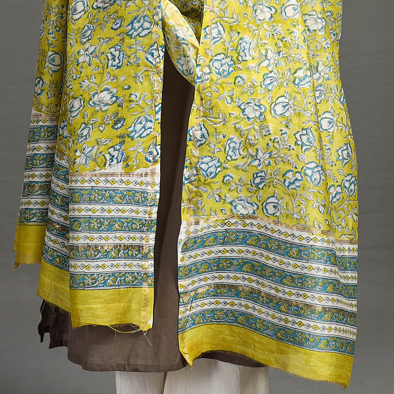 Handloom Chanderi Silk Sanganeri Print Dupatta