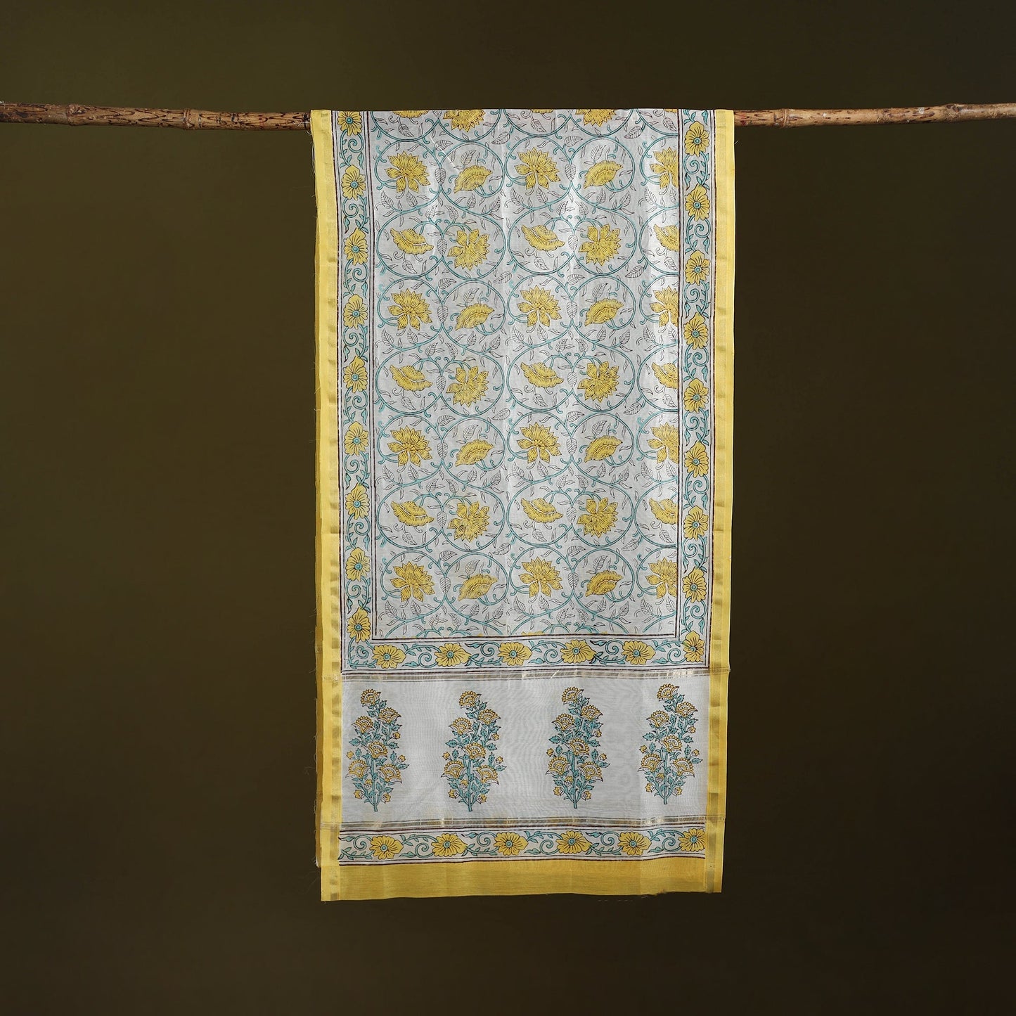 Handloom chanderi silk sanganeri stole 16 - handcrafted