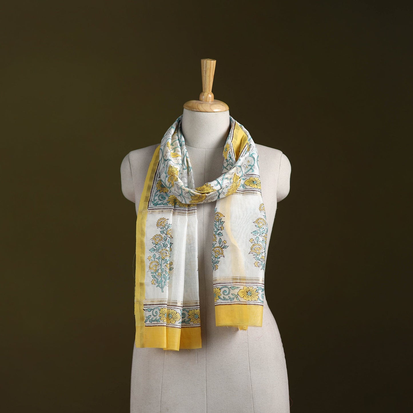 Handloom chanderi silk sanganeri stole 16 - handcrafted