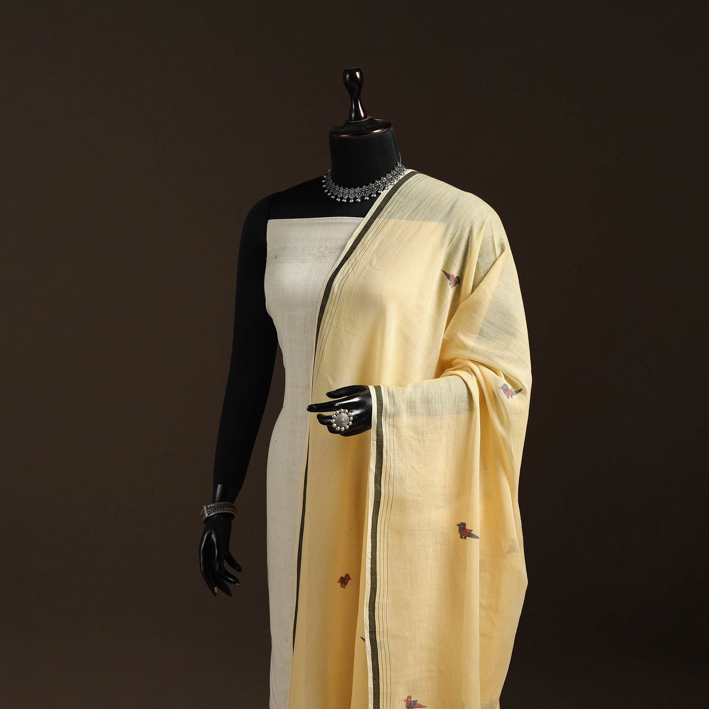 Handloom cotton bengal jamdani dupatta 22 - handcrafted